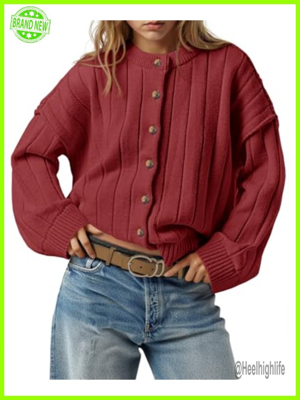 Women's Open Front Cardigan Button Down Knit Long Sleeve Crewneck Loose Fall